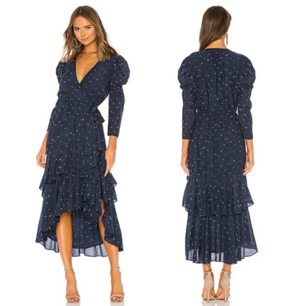 Joie Miraly Puffed Sleeve Ruffle Hem Dress in Midnight